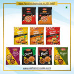 Ashish Masale product range collage showing Chilli Flakes, Pizza Seasoning, Noodles Masala, Pasta Masala, Peri Peri Masala, Soya Chaap Masala, Chicken Masala, Meat Masala and Biryani Masala, new packing at Rs 10 MRP