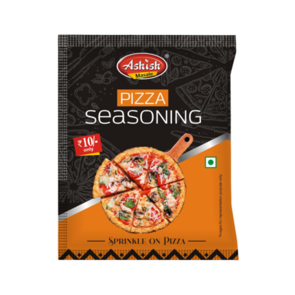 Ashish Pizza Seasoning front pack with cheese pizza image, MRP Rs 10