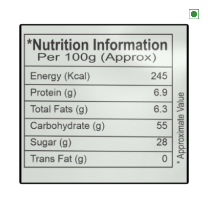 Ashish Momos Masala nutrition facts label with energy, protein, fat, carbs, sugar, and zero trans fat per 100g